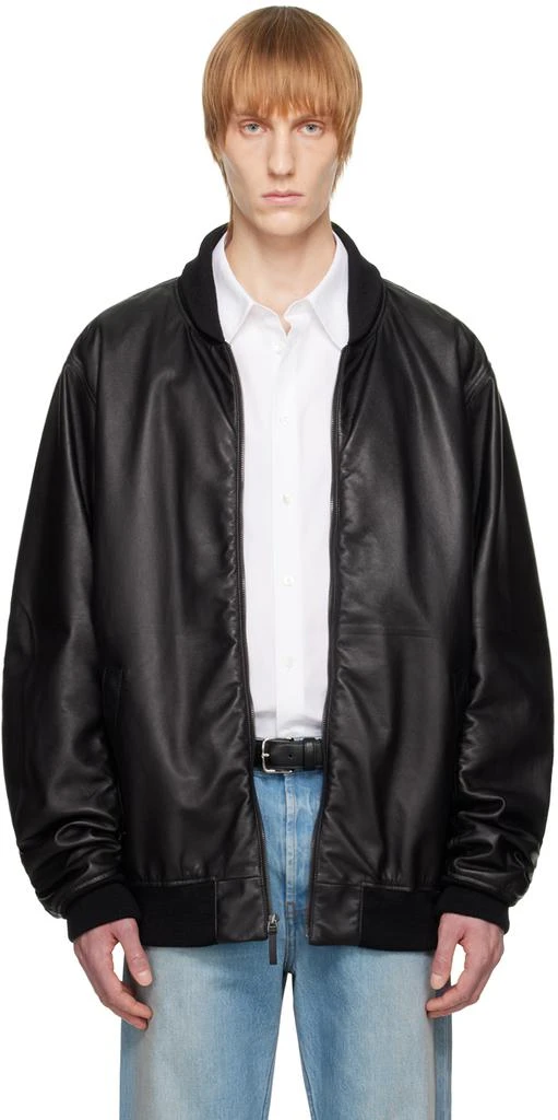 The Row Black Shawn Leather Bomber Jacket 1