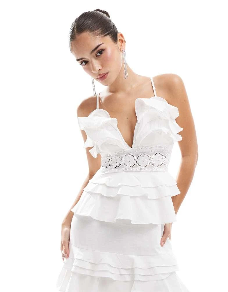True Decadence True Decadence Plunge front tiered ruffle maxi-dress in white 2