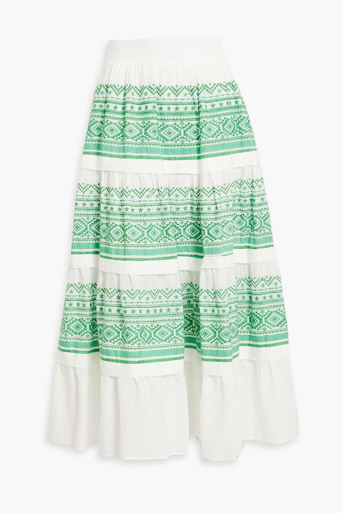 Maje Tiered embroidered cotton-jacquard midi skirt