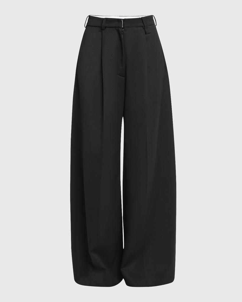 Simone Rocha Faux-Fur Trim Pleated Wide-Leg Trousers