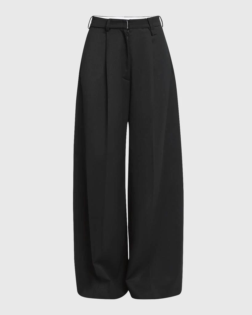 Simone Rocha Faux-Fur Trim Pleated Wide-Leg Trousers 1