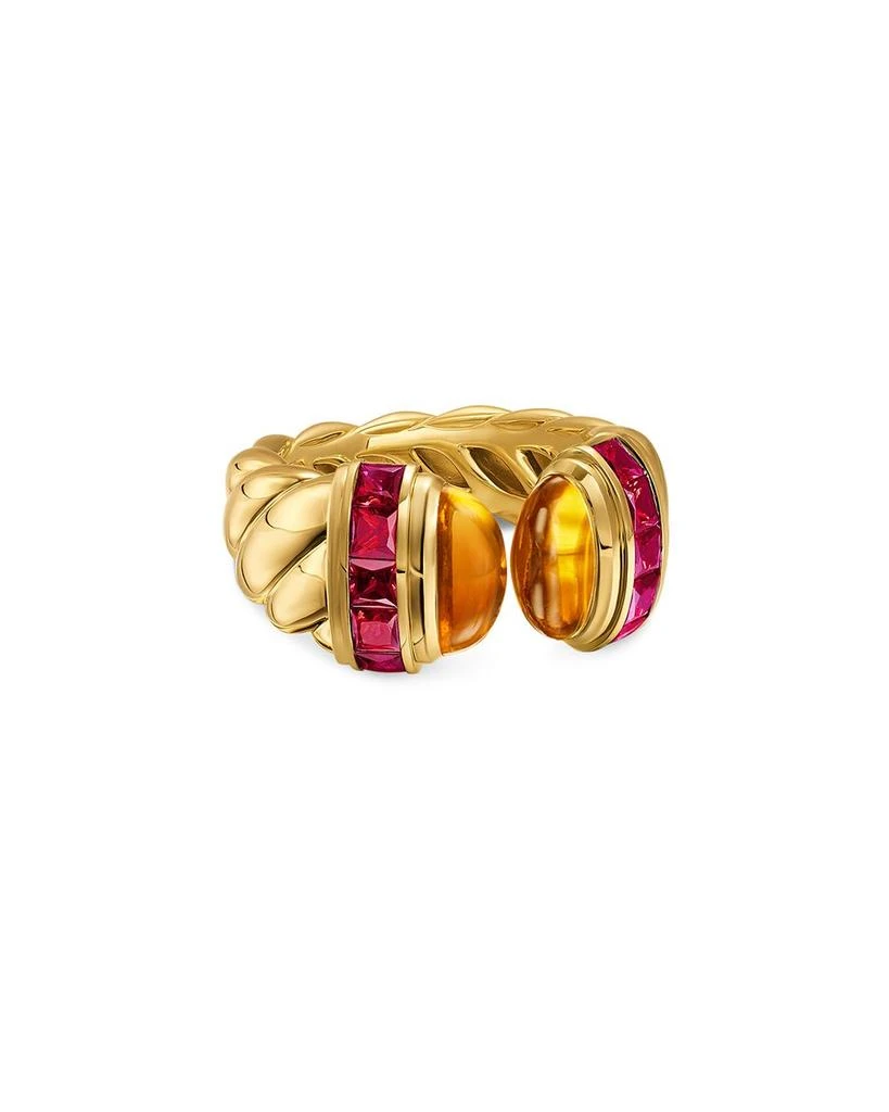 David Yurman Sculpted Cable Open Cocktail Ring in 18K Yellow Gold with Madeira Citrine and Rubellites, 12.4mm 1