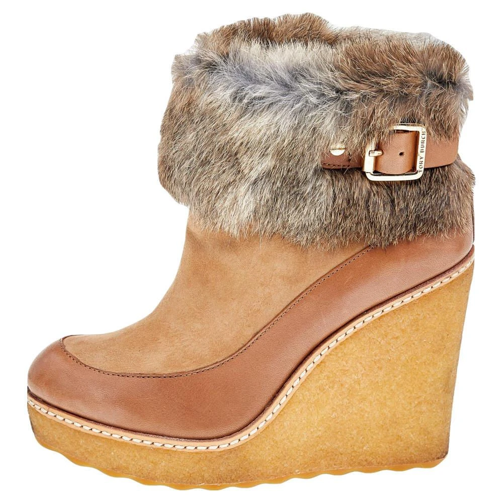 Tory Burch Tory Burch Tan Leather, Suede And Fur Wedge Ankle Boots Size 37 2
