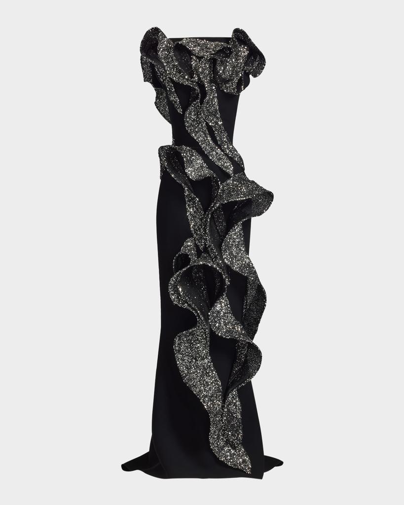 Maticevski Tantalise Wave Sequined-Ruffle Mermaid Gown