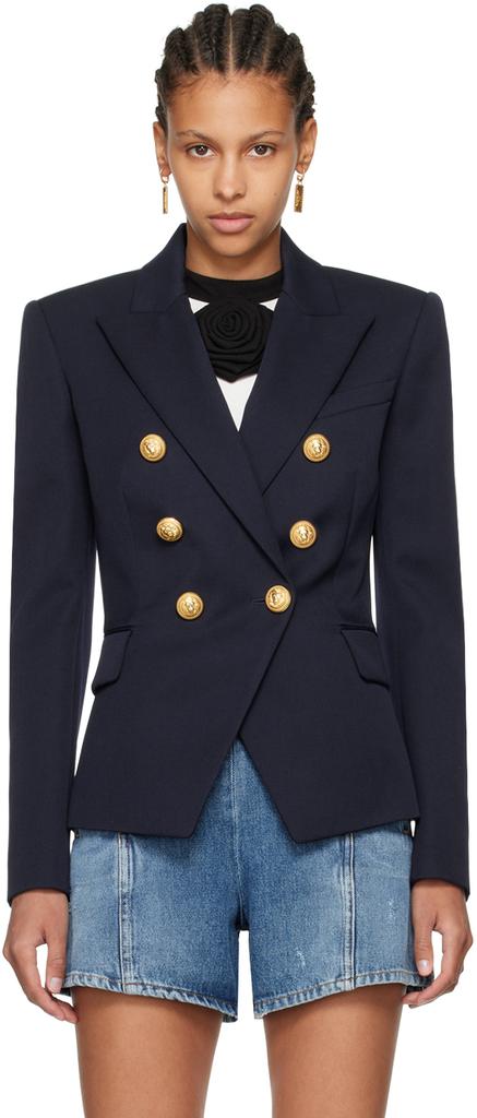 Balmain Navy Double-Breasted Blazer