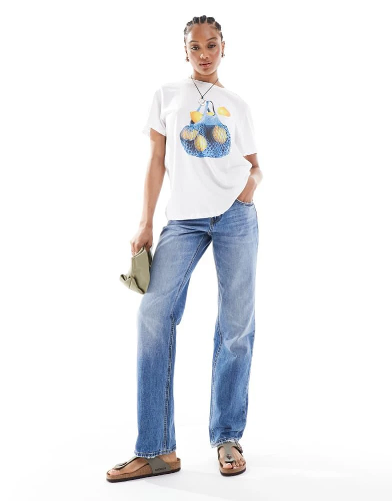 Stradivarius Stradivarius Tall D03 low waisted straight leg jean in mid blue wash 1