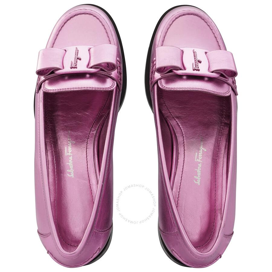Salvatore Ferragamo Ladies Flamingo Leather Viva Loafers – On Sale