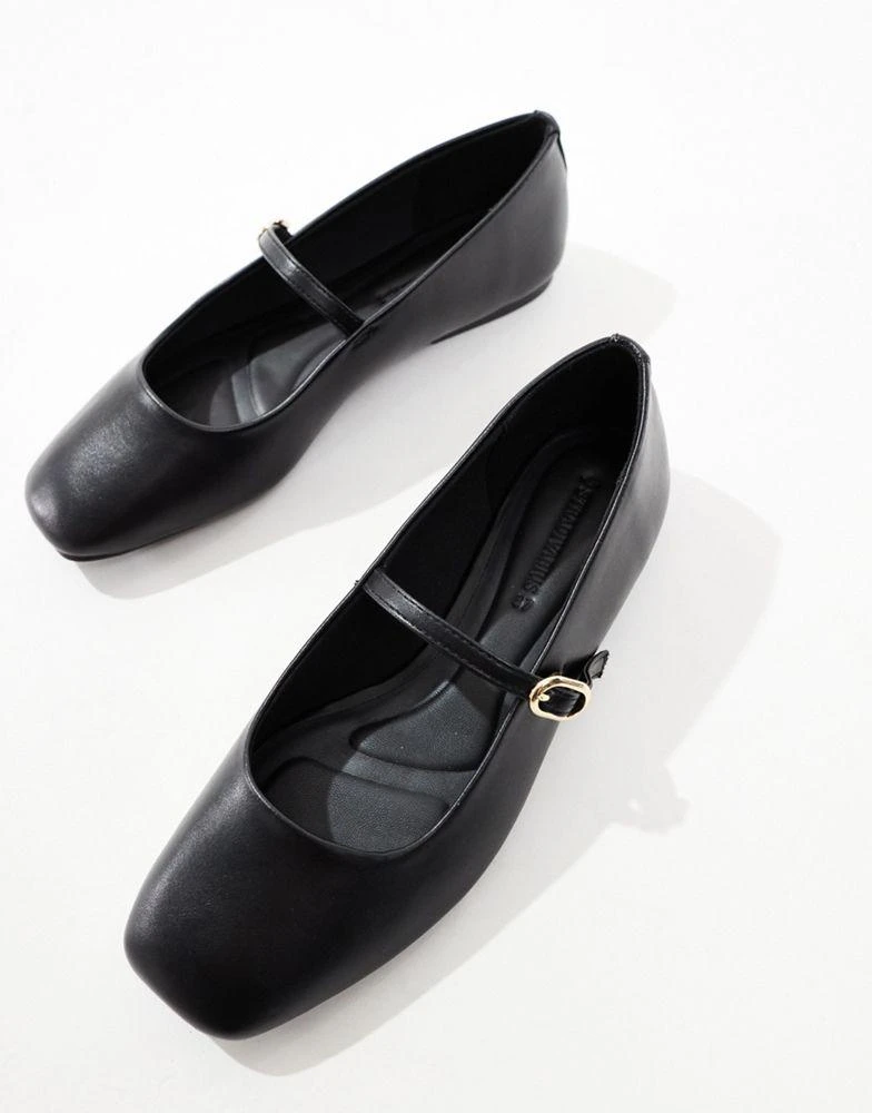Stradivarius Stradivarius wide fit minimal ballet shoe in black 4