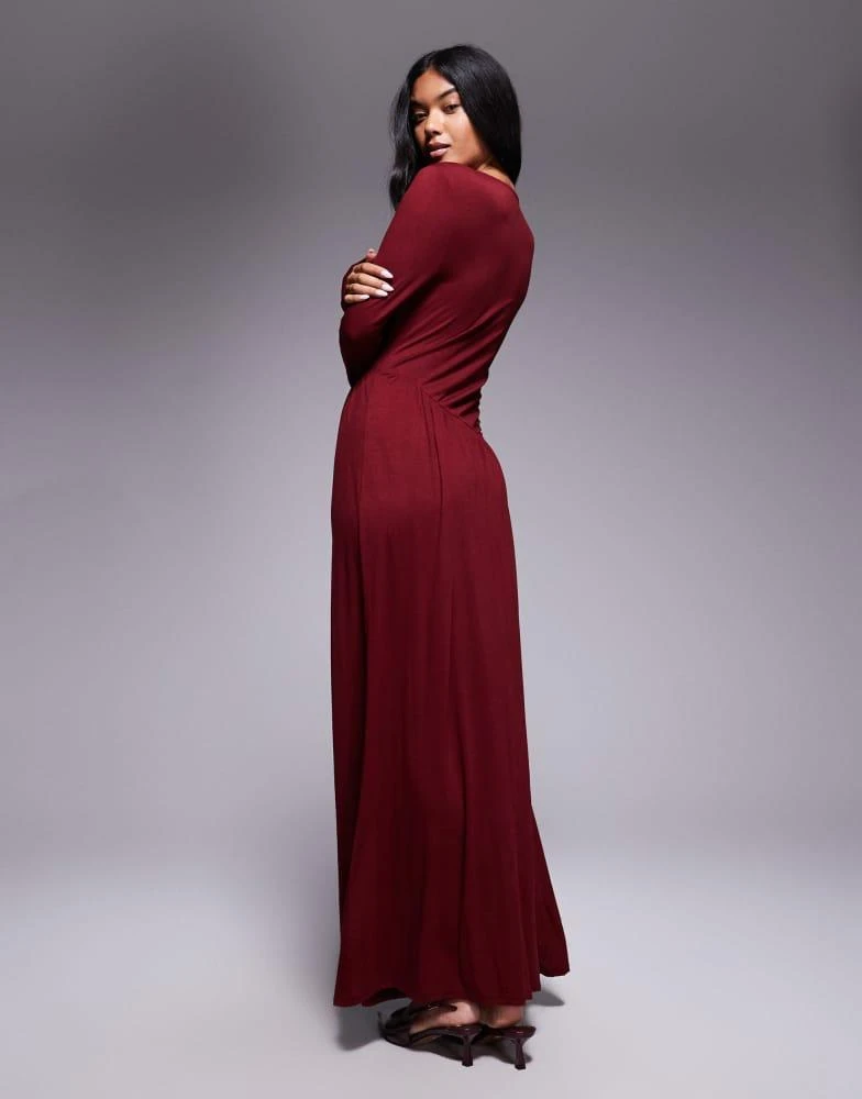 chinese dress ladies Wine Smocked Bubble Sleeve Lace Maxi Dress