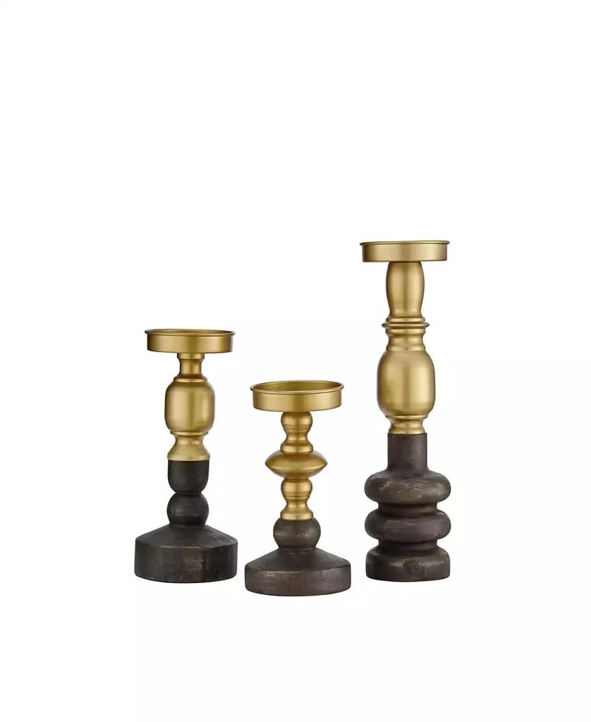 Danya B Nara Antique Brass and Vintage Wood Taper Candle Holders - Set of 3