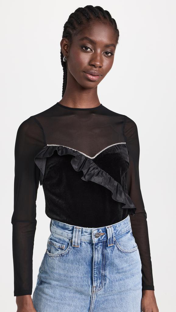 SAYLOR Dascha Velvet and Mesh Top