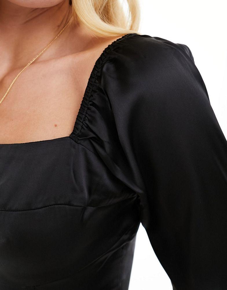 Hollister Hollister satin long sleeve top with square neckline in black
