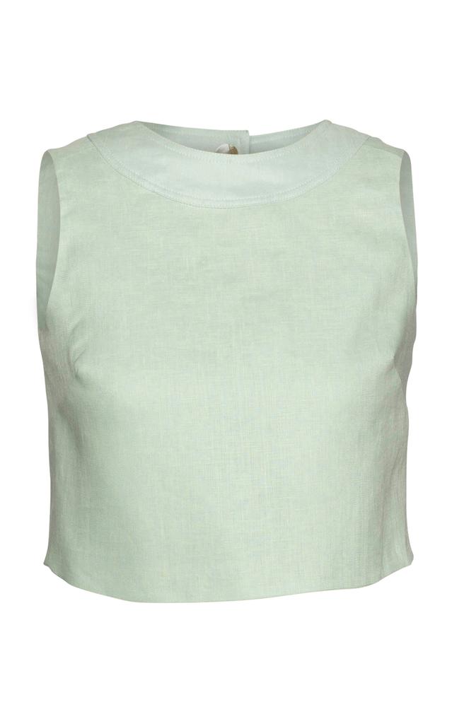 Laura Garcia Laura Garcia - Nicolas Sleeveless Linen Crop Top - Light Blue - US 8 - Moda Operandi