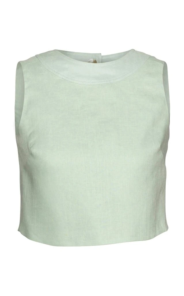 Laura Garcia Laura Garcia - Nicolas Sleeveless Linen Crop Top - Light Blue - US 8 - Moda Operandi 1