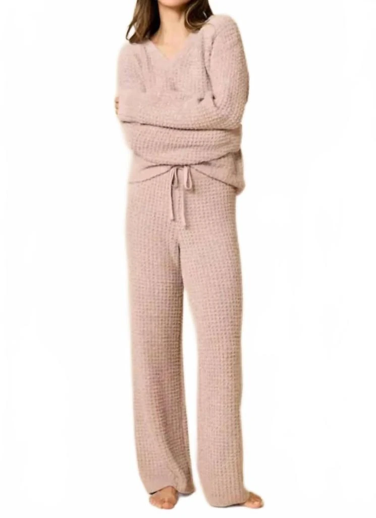 SOFTiES Marshmallow Waffle V Neck With Long Pant Set In Coco