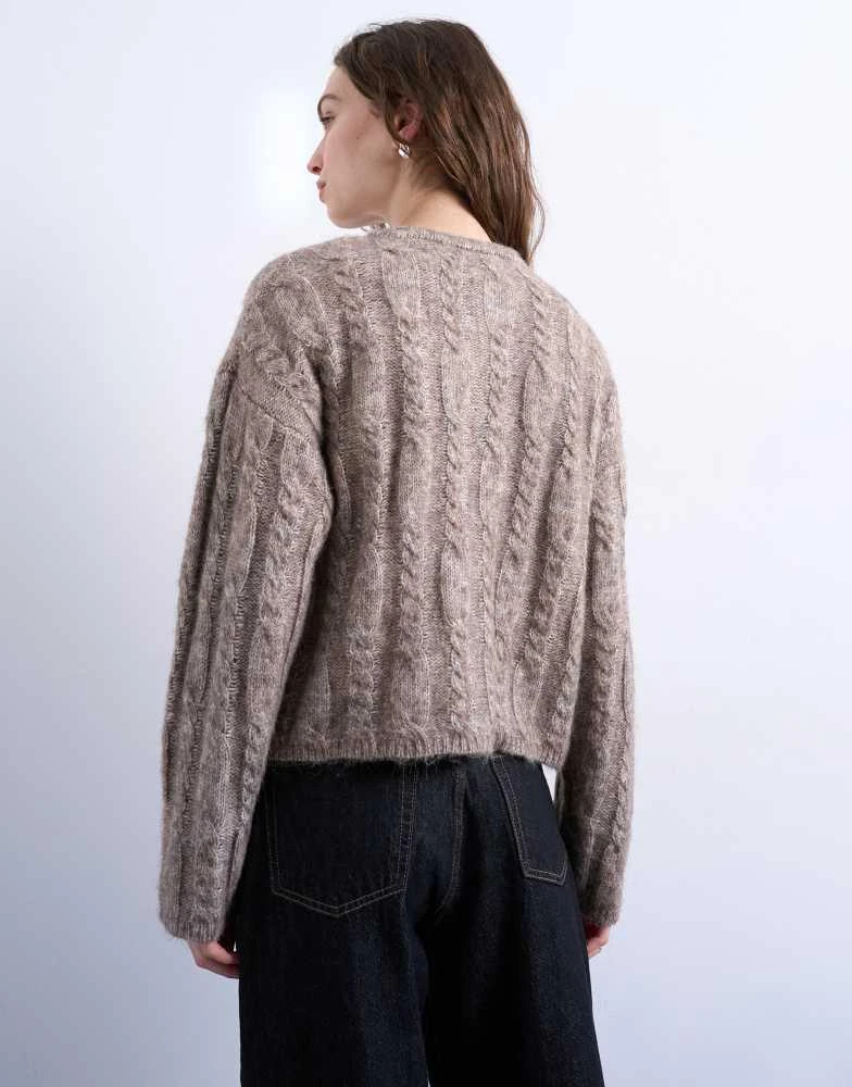 Topshop Topshop knitted fluffy cable cardigan in oat 3
