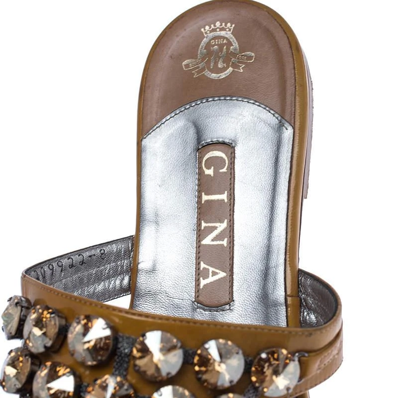 Gina Gina Mustard Patent Leather Studded Thong Flat Sandals Size 41 7