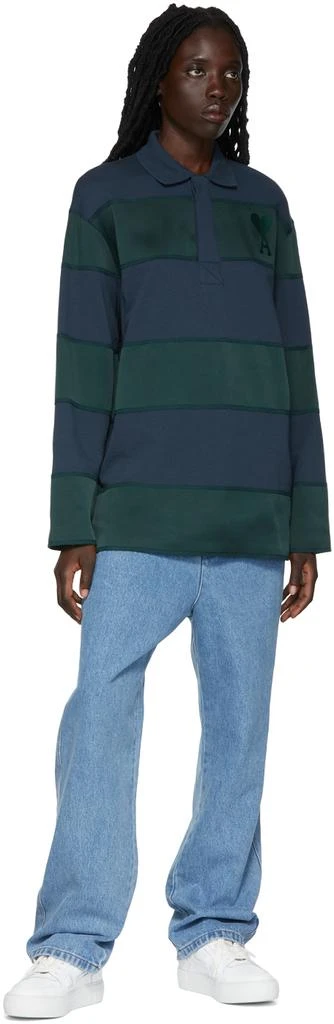 AMI SSENSE Exclusive Navy & Green Rugby Polo 4