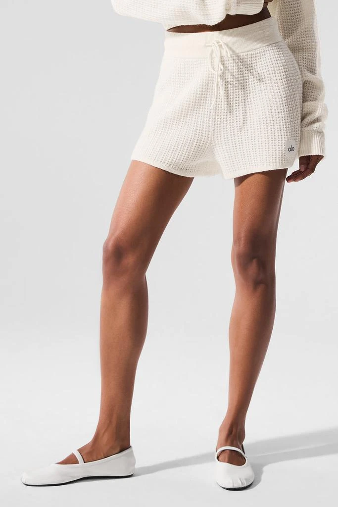 Alo Cashmere High-Waist Plush Waffle Short - Ivory 1