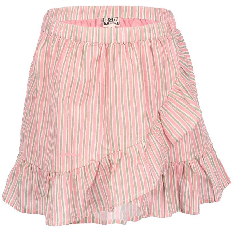Bonton Ruffled skirt in pink cream and green stripes