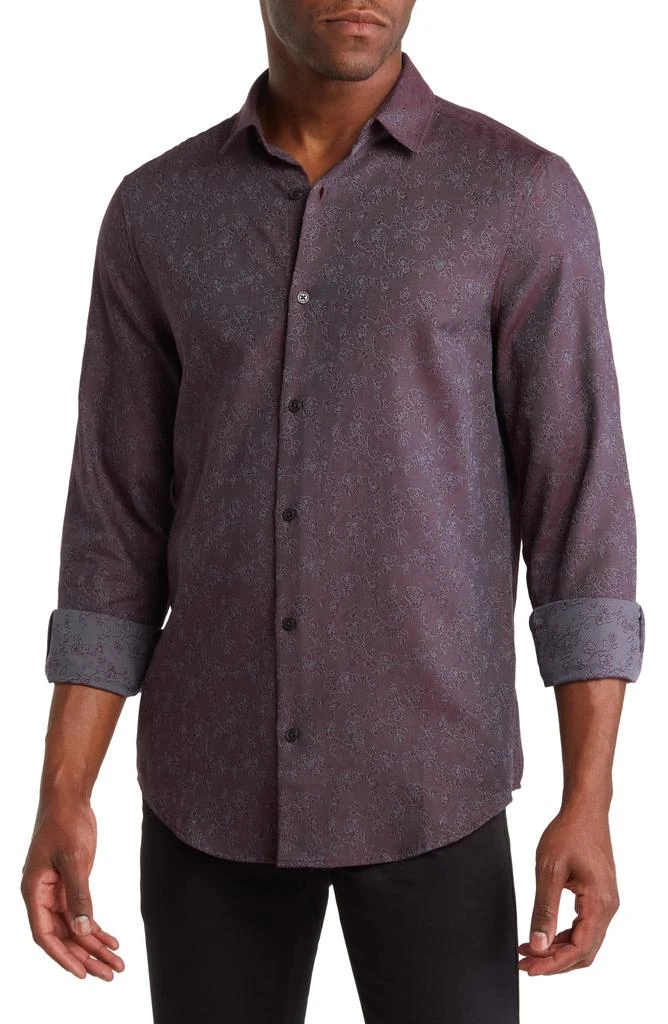 Perry Ellis Floral Jacquard Cotton Button-Up Shirt 1