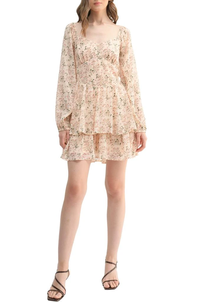 Lush Floral Tiered Long Sleeve Dress 1