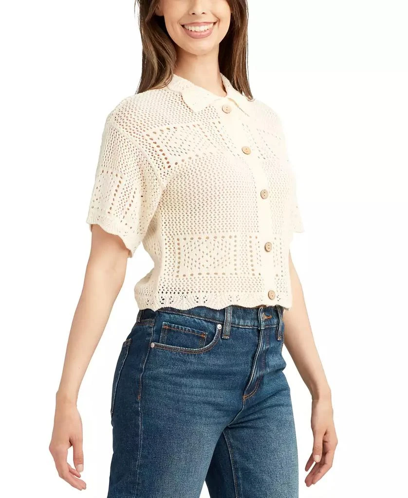 BCX Juniors' Short-Sleeve Scalloped Cardigan Sweater 4