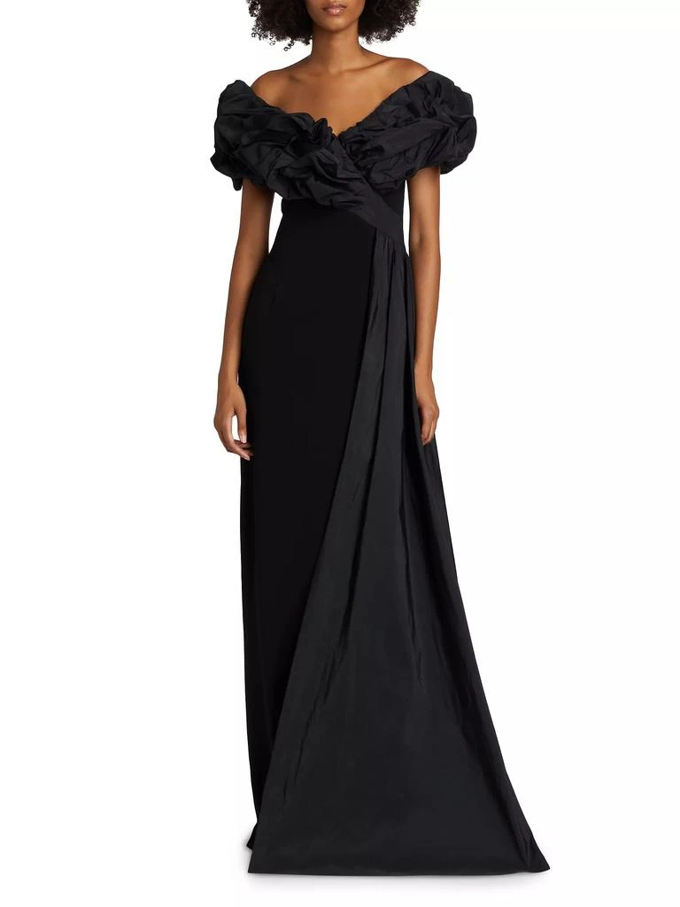 Teri Jon Scrunch Taffeta &amp; Crêpe Off-the-Shoulder Gown 3
