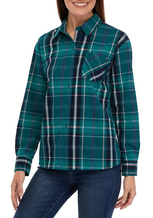 Crown & Ivy™ Ivy Womens Long Sleeve Yarn Dyed Boyfriend Shirt 1
