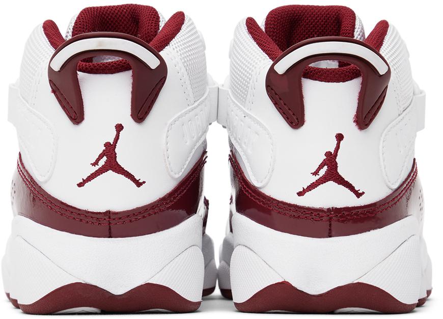 Jordan Kids White & Burgundy 6 Rings Little Kids Sneakers