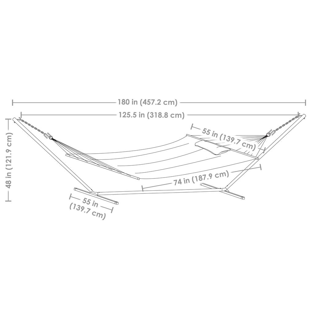 Sunnydaze 2-Person Quilted Fabric Spreader Bar Hammock with Detachable Pillow and Stand - 400 lb Weight Capacity/15' Stand