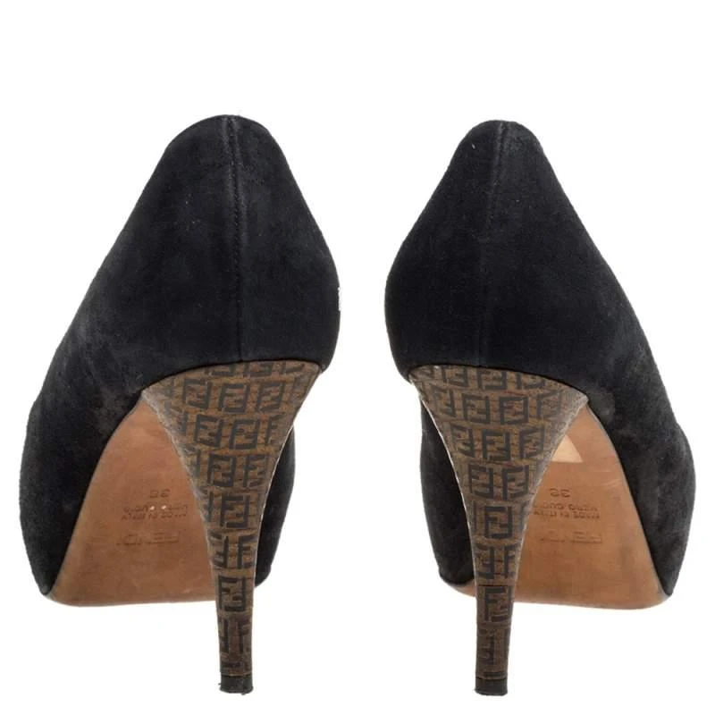 Fendi Fendi Black Suede Zucca Heel Platform Pumps Size 38 5