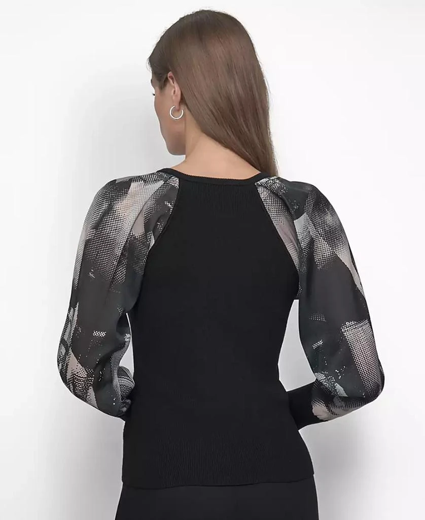 DKNY Women's Printed Organza-Sleeve V-Neck Shirt 3