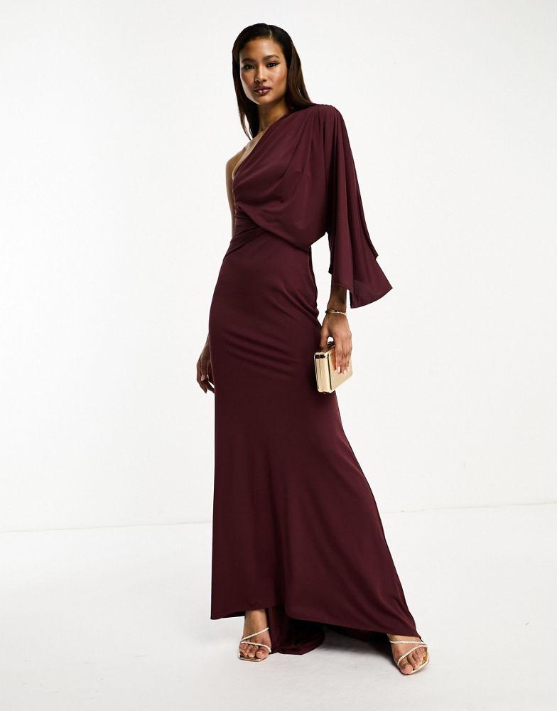 ASOS ASOS DESIGN one shoulder premium draped maxi dress with train detail  in deep purple - Dresses \u0026 Skirts - Free Shipping - BeyondStyle
