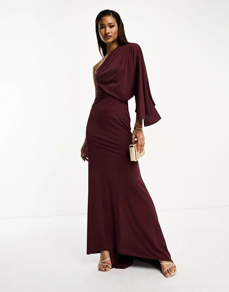 Shop ASOS DESIGN one shoulder premium draped maxi dress with train