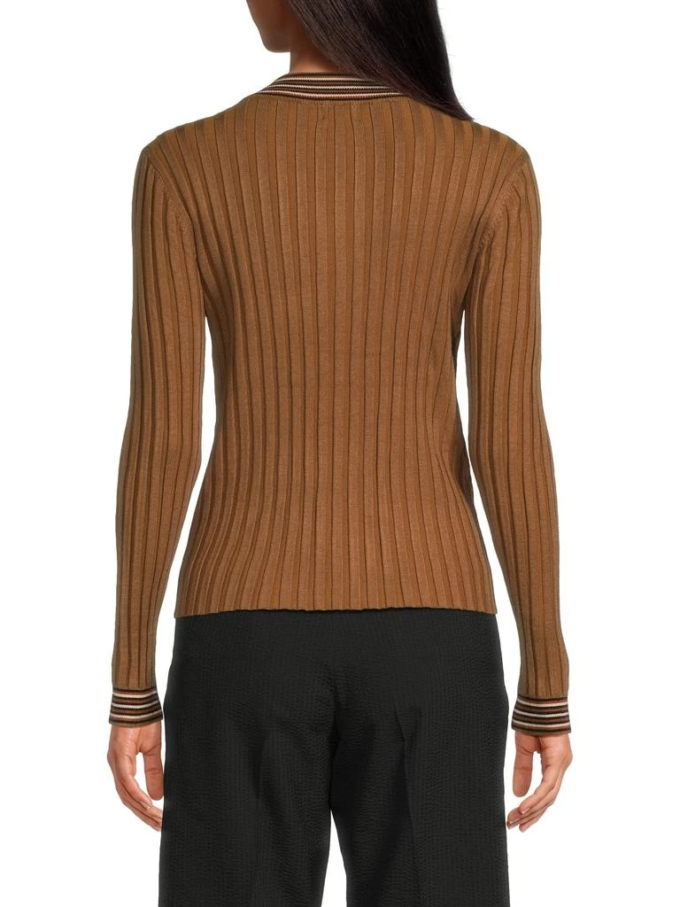 The Lynk ​Striped Contrast-Trim Rib-Knit V-Neck Cardigan 2