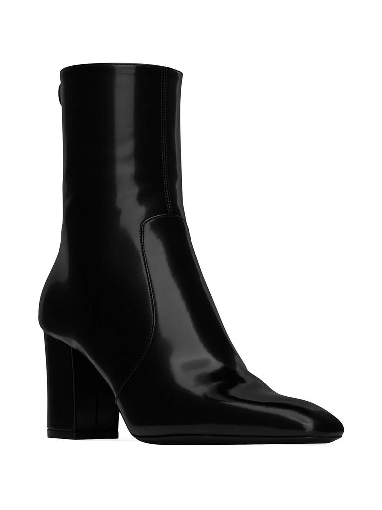 Yves Saint Laurent Betty Booties In Glazed Leather BLACK 40