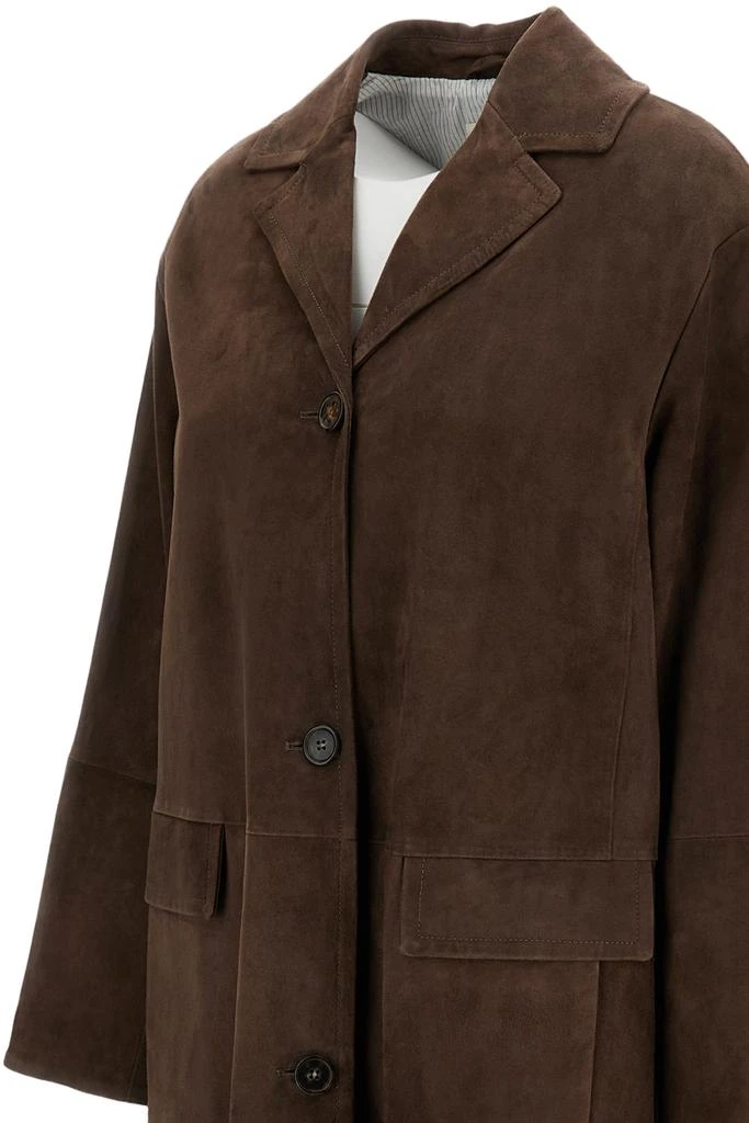 Max Mara Single-Breasted Midi Coat in Suede Leather 3