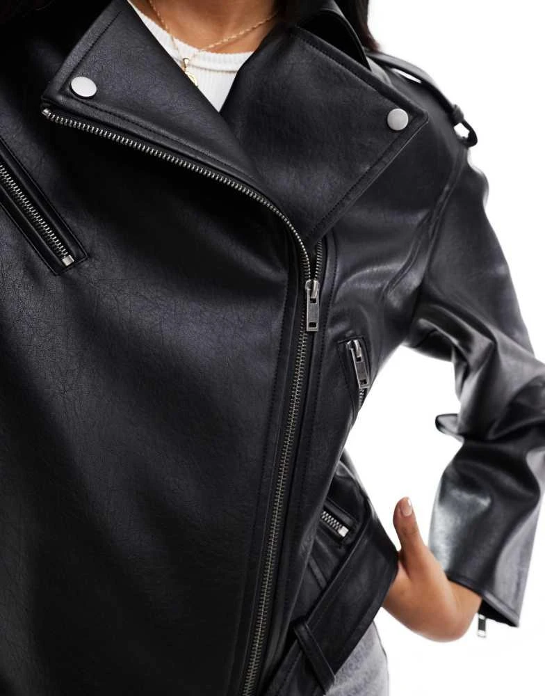 Stradivarius Stradivarius faux leather biker jacket in black 3