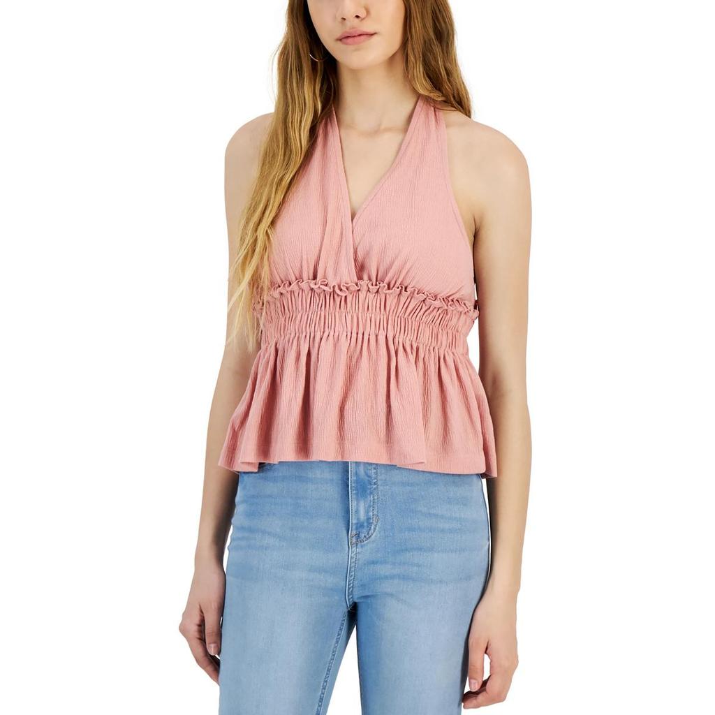 Almost Famous Juniors Womens Knit Smocked Halter Top