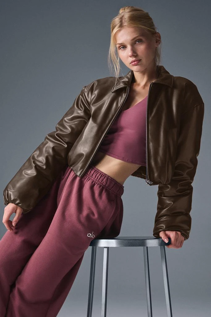 Alo Faux Leather Cropped Premier Bomber - Espresso 1