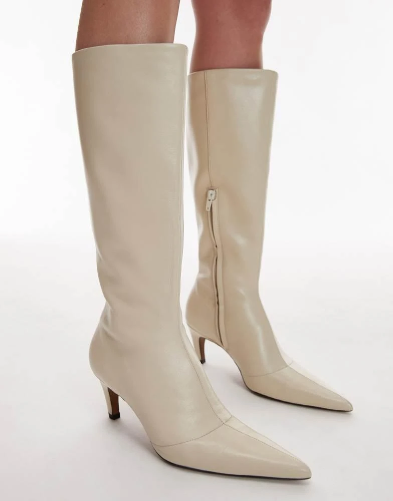 Topshop Topshop Sutton premium leather knee high heeled boots in buttermilk from ASOS