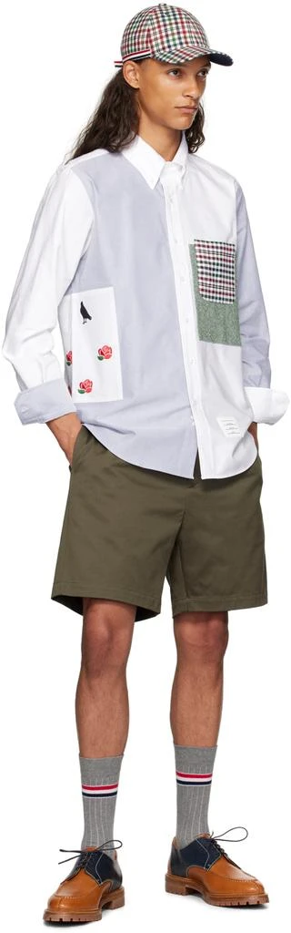 Thom Browne White & Blue Paneled Shirt 4