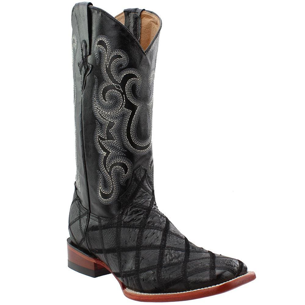 Ferrini Pinto Patchwork Ostrich Square Toe Cowboy Boots 2