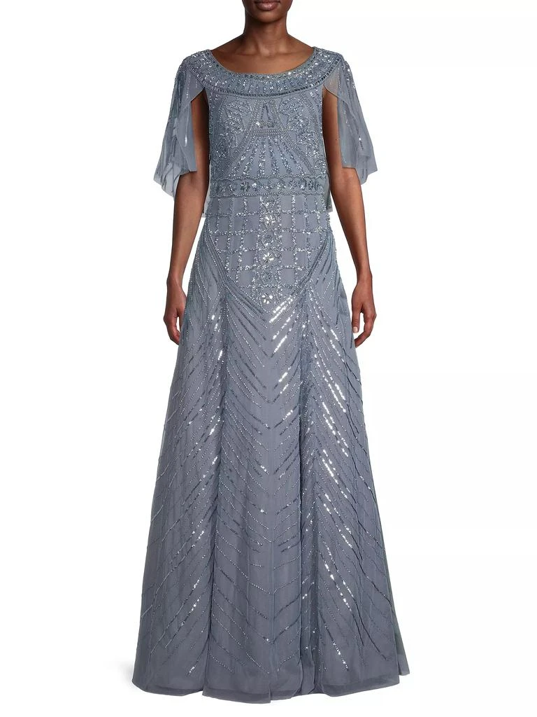 Aidan Mattox Beaded Cape A-Line Gown 3