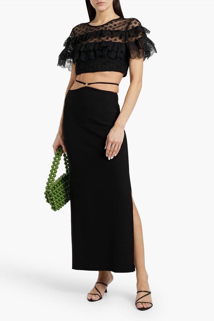 Saloni Honeycomb cropped ruffled lace top