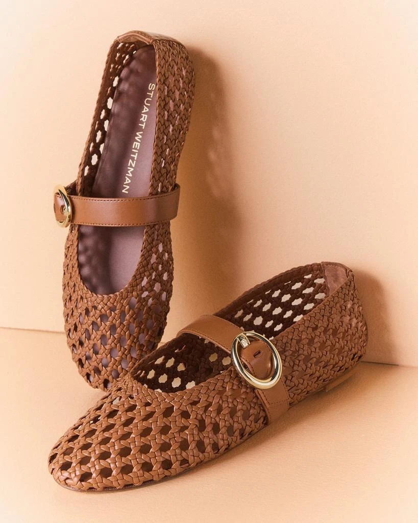 Stuart Weitzman Thea Woven Leather Mary Jane Ballerina Flats 6