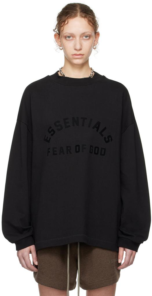 Essentials Black Crewneck Long Sleeve T-Shirt - T-Shirts