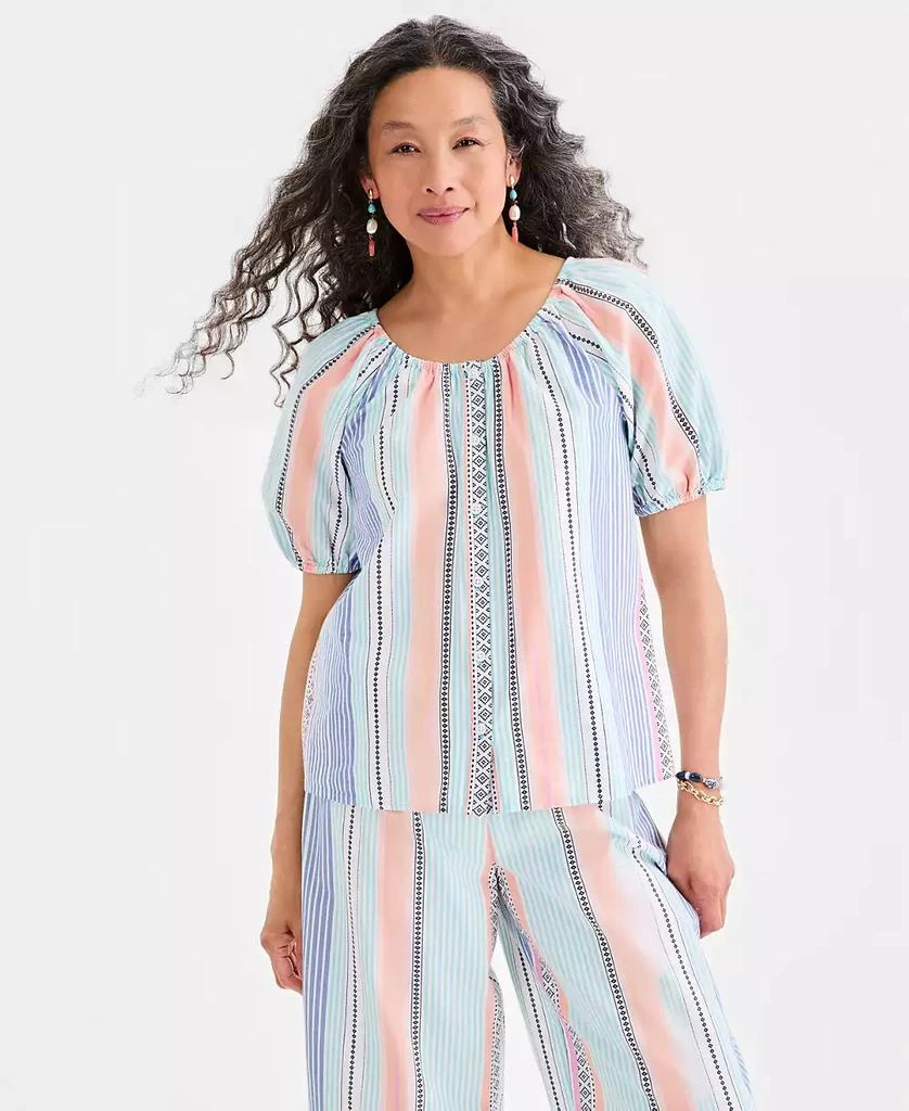 Style & Co Petite Crewneck Stripe Cotton Top, Macy's Exclusive
