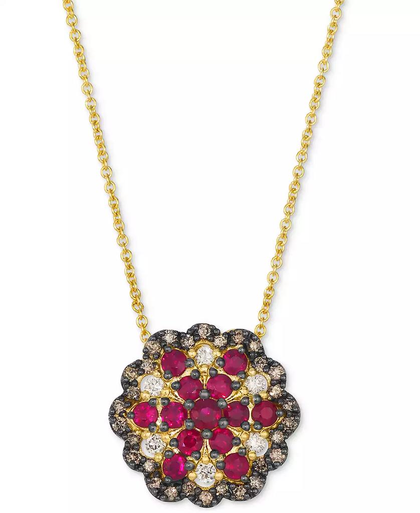 Le Vian Passion Ruby (1/2 ct. t.w.) & Diamond (1/2 ct. t.w.) Flower Cluster Adjustable 20" Pendant Necklace in 14k Gold